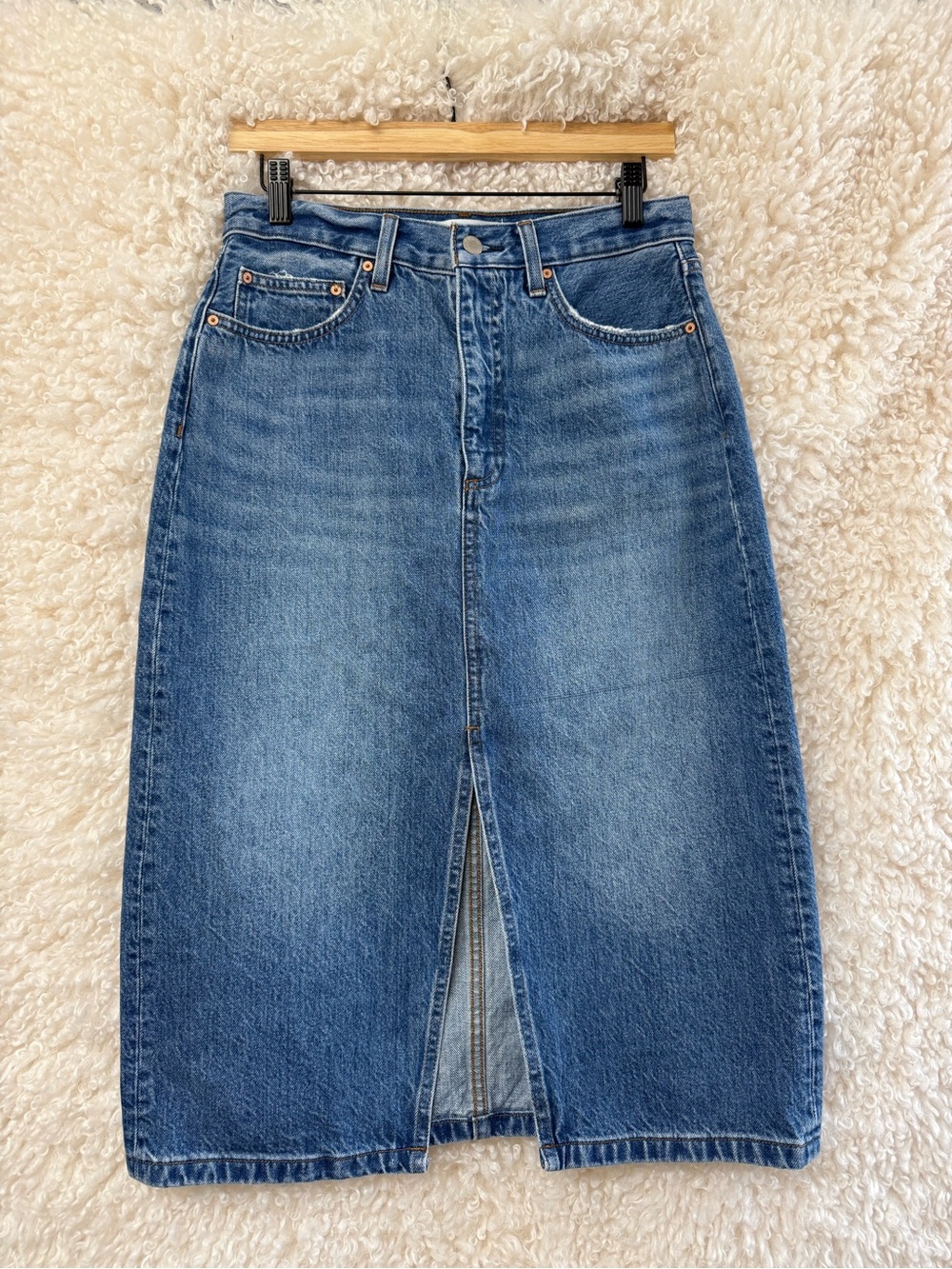 Denim Forum Blue Midi Denim Skirt with Front Slit